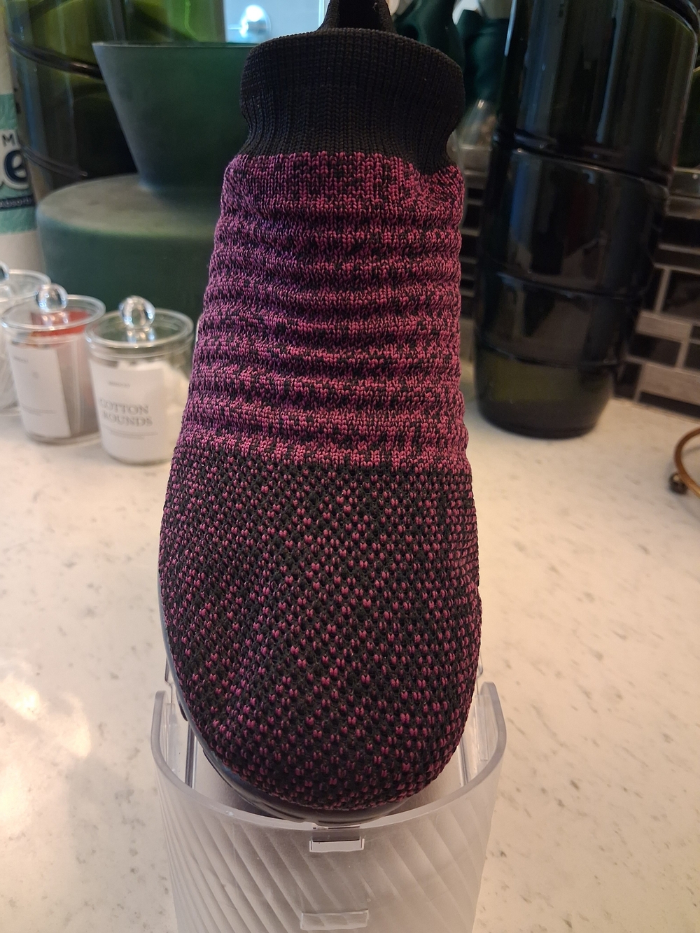 Women’s Knit Black and Purple Sneakers.
